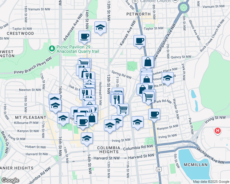 map of restaurants, bars, coffee shops, grocery stores, and more near 101 Independence Avenue Southeast in Washington