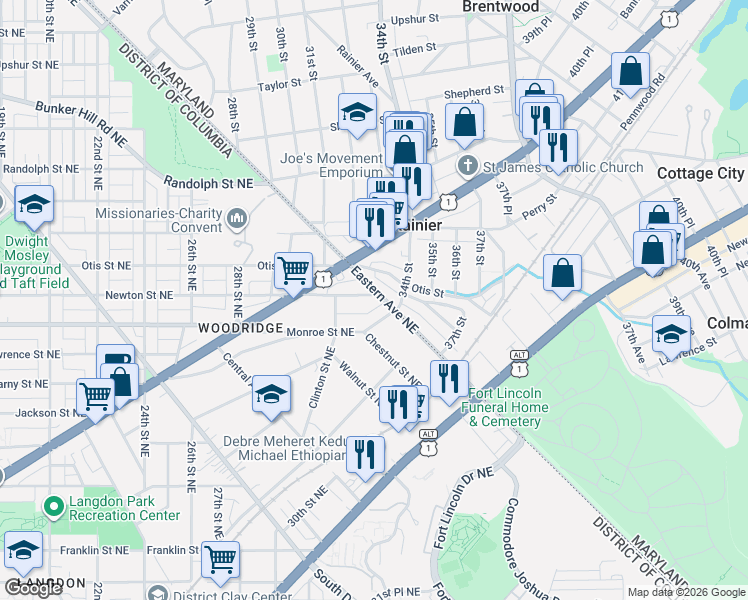 map of restaurants, bars, coffee shops, grocery stores, and more near 101 Independence Avenue Southeast in Washington