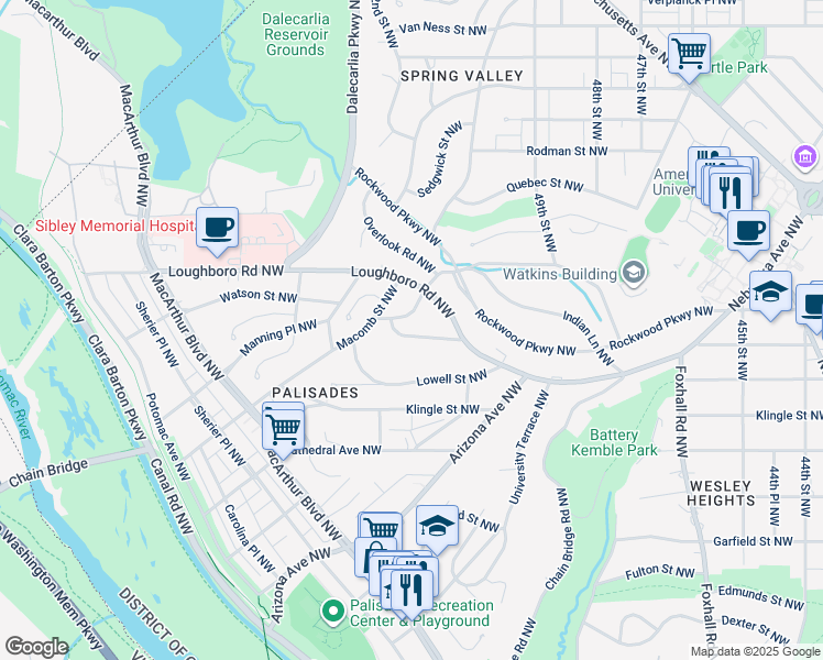 map of restaurants, bars, coffee shops, grocery stores, and more near 5051 Millwood Lane Northwest in Washington