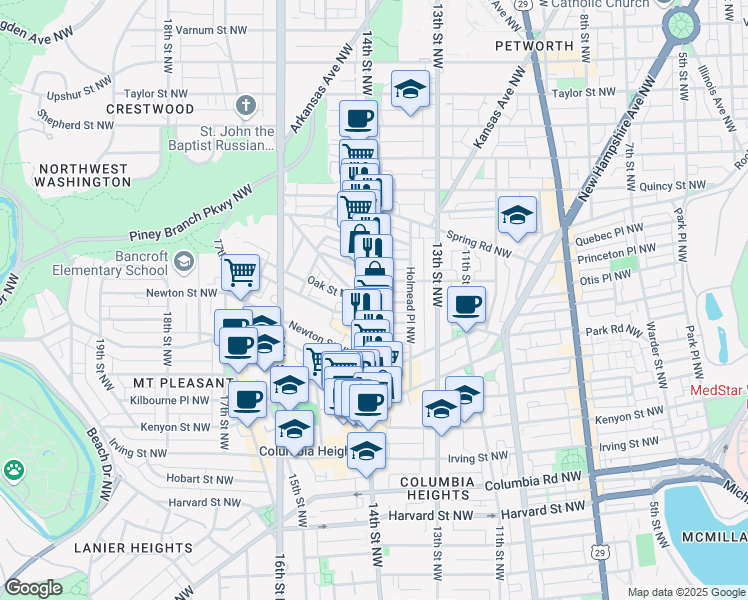 map of restaurants, bars, coffee shops, grocery stores, and more near 101 Independence Avenue Southeast in Washington
