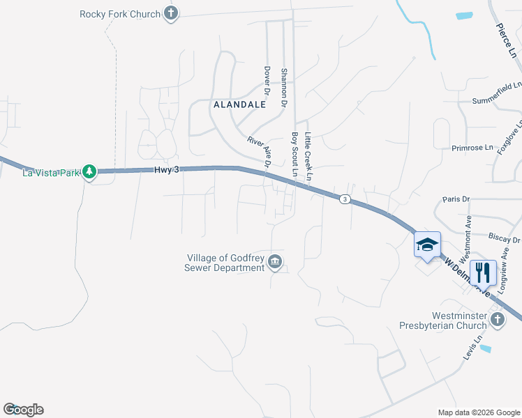 map of restaurants, bars, coffee shops, grocery stores, and more near 2101 Terra Cotta Drive in Godfrey