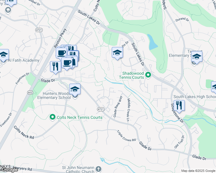 map of restaurants, bars, coffee shops, grocery stores, and more near 2328 Horseferry Court in Reston