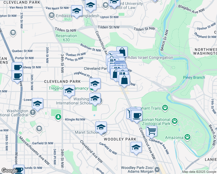 map of restaurants, bars, coffee shops, grocery stores, and more near 2946 Newark Street Northwest in Washington