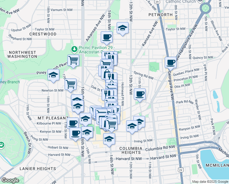 map of restaurants, bars, coffee shops, grocery stores, and more near 101 Independence Avenue Southeast in Washington