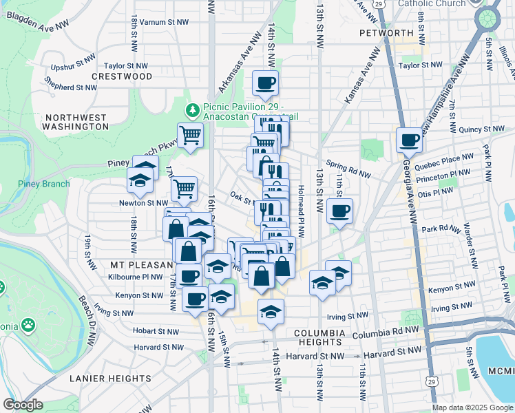 map of restaurants, bars, coffee shops, grocery stores, and more near 101 Independence Avenue Southeast in Washington