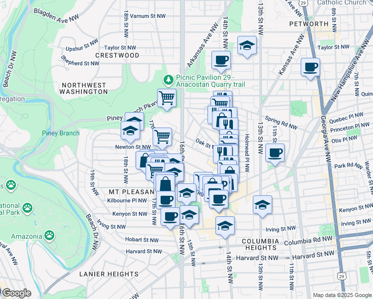 map of restaurants, bars, coffee shops, grocery stores, and more near 101 Independence Avenue Southeast in Washington