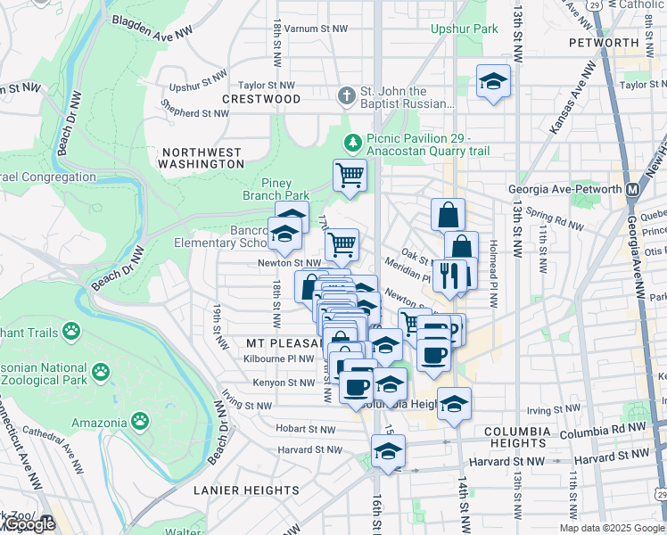 map of restaurants, bars, coffee shops, grocery stores, and more near 101 Independence Avenue Southeast in Washington