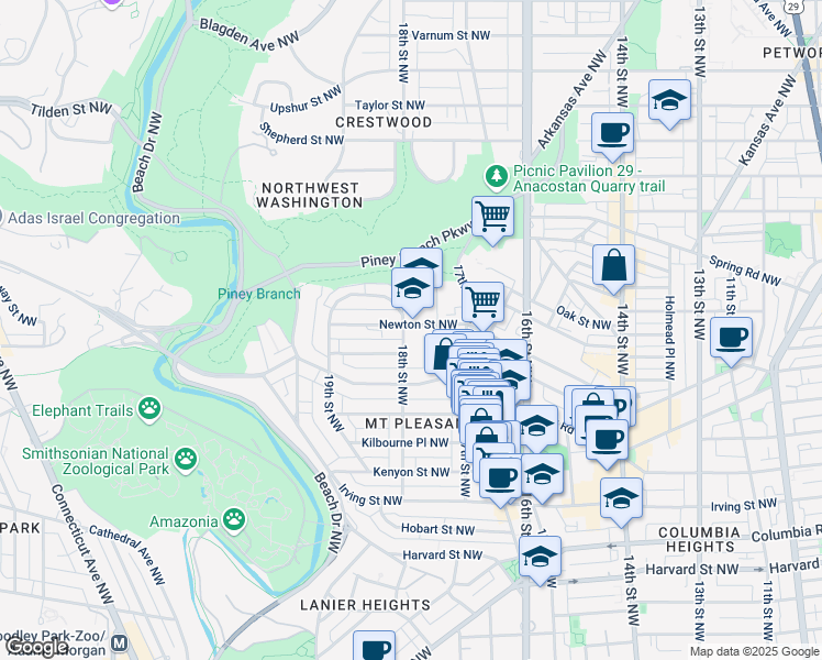 map of restaurants, bars, coffee shops, grocery stores, and more near 101 Independence Avenue Southeast in Washington