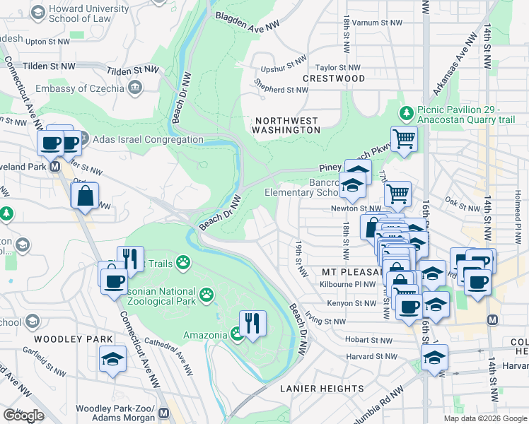 map of restaurants, bars, coffee shops, grocery stores, and more near 101 Independence Avenue Southeast in Washington