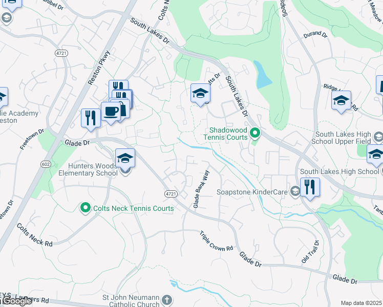 map of restaurants, bars, coffee shops, grocery stores, and more near 2312 Horseferry Court in Reston