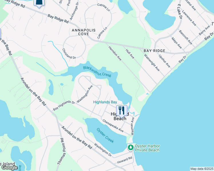 map of restaurants, bars, coffee shops, grocery stores, and more near 3211 Henson Avenue in Annapolis