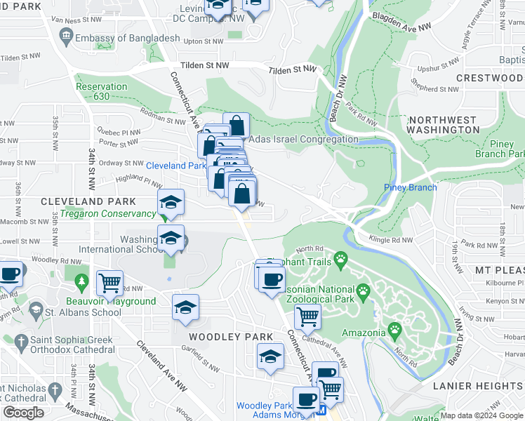 map of restaurants, bars, coffee shops, grocery stores, and more near 2712 Ordway Street Northwest in Washington