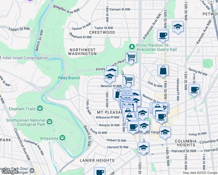 map of restaurants, bars, coffee shops, grocery stores, and more near 101 Independence Avenue Southeast in Washington