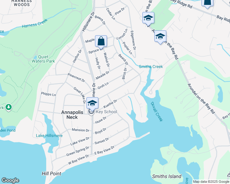 map of restaurants, bars, coffee shops, grocery stores, and more near 121 Lee Drive in Annapolis