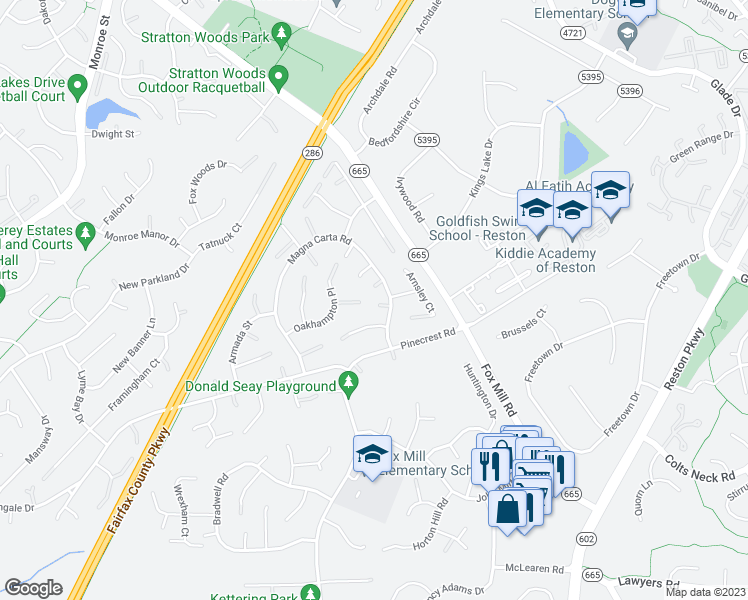 map of restaurants, bars, coffee shops, grocery stores, and more near 12611 Magna Carta Road in Herndon