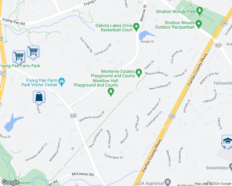 map of restaurants, bars, coffee shops, grocery stores, and more near 2629 Meadow Hall Drive in Herndon