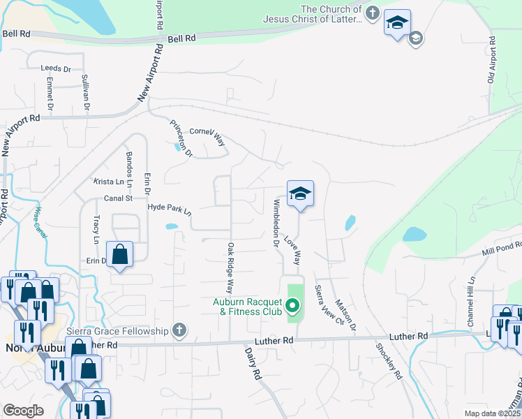 map of restaurants, bars, coffee shops, grocery stores, and more near 12575 Out of the Way Place in Auburn