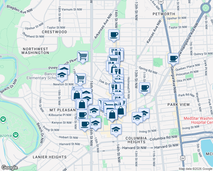 map of restaurants, bars, coffee shops, grocery stores, and more near 101 Independence Avenue Southeast in Washington