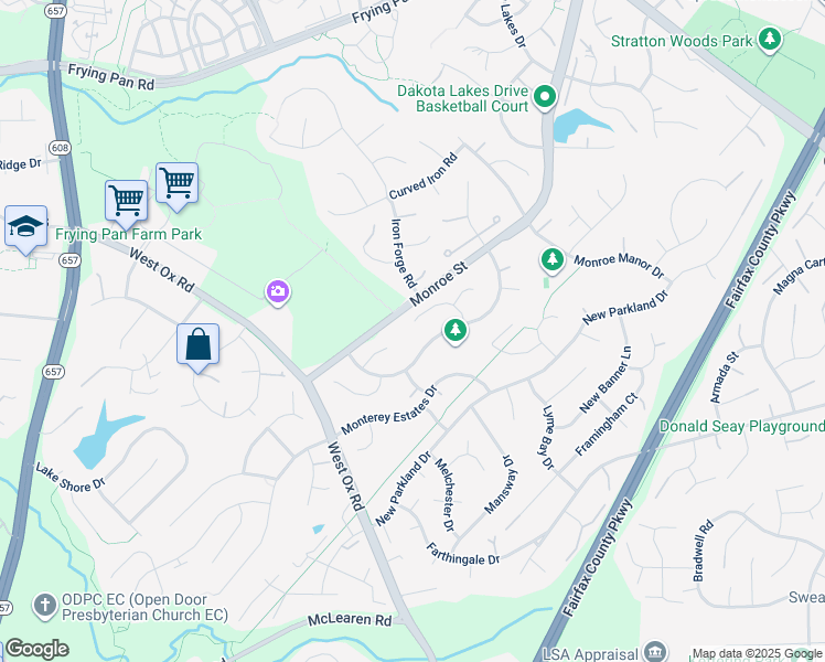 map of restaurants, bars, coffee shops, grocery stores, and more near 13021 Henson Court in Herndon