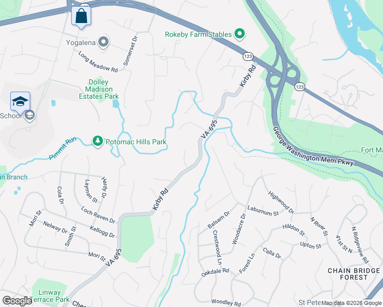 map of restaurants, bars, coffee shops, grocery stores, and more near 1410 Kirby Road in McLean