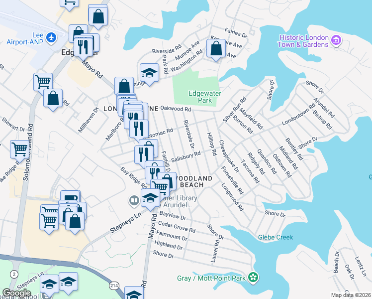 map of restaurants, bars, coffee shops, grocery stores, and more near 1641 Shadyside Drive in Edgewater