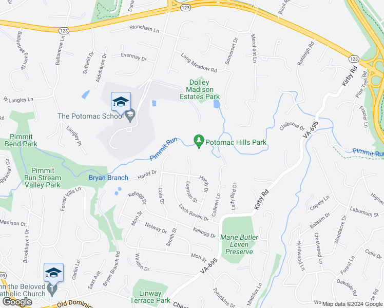 map of restaurants, bars, coffee shops, grocery stores, and more near 1403 Layman Street in McLean