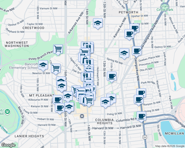 map of restaurants, bars, coffee shops, grocery stores, and more near 101 Independence Avenue Southeast in Washington