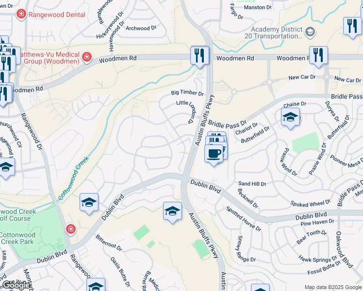 map of restaurants, bars, coffee shops, grocery stores, and more near 4661 Rowell Point in Colorado Springs