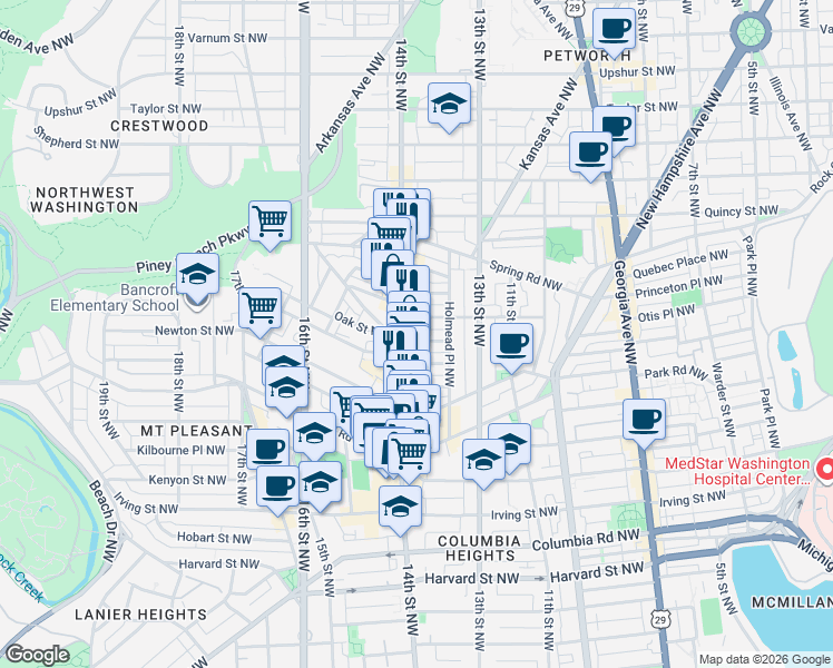 map of restaurants, bars, coffee shops, grocery stores, and more near 101 Independence Avenue Southeast in Washington