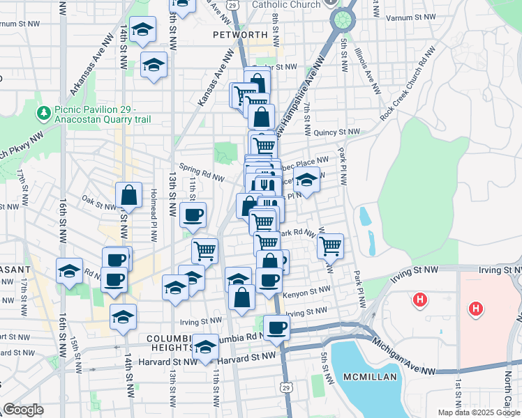 map of restaurants, bars, coffee shops, grocery stores, and more near 101 Independence Avenue Southeast in Washington