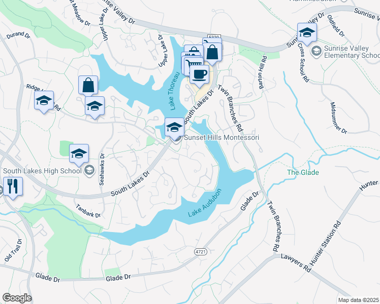 map of restaurants, bars, coffee shops, grocery stores, and more near 11135 Little Compton Drive in Reston