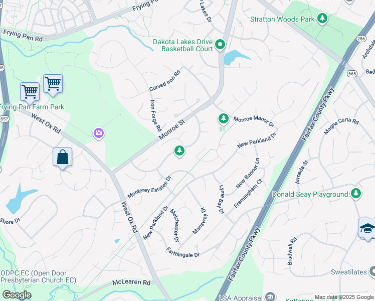 map of restaurants, bars, coffee shops, grocery stores, and more near 2629 Meadow Hall Drive in Herndon