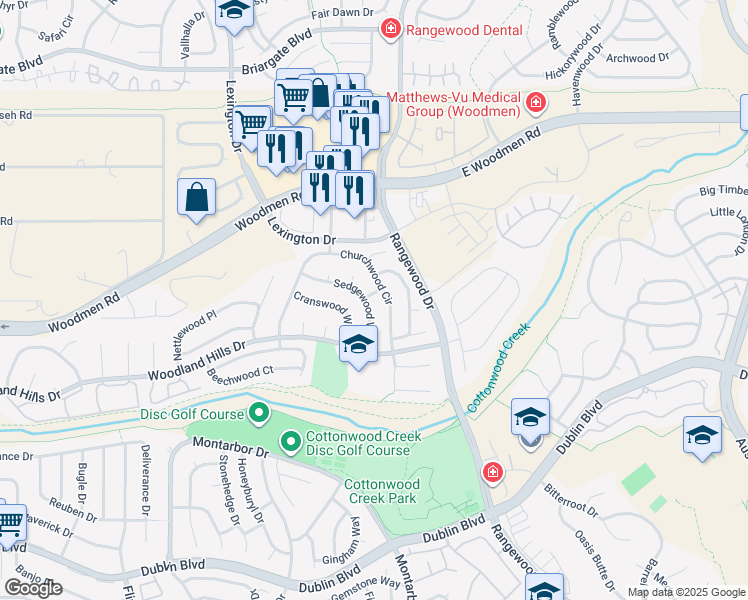 map of restaurants, bars, coffee shops, grocery stores, and more near 3810 Sedgewood Way in Colorado Springs