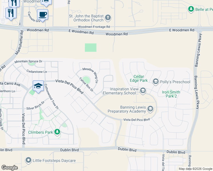 map of restaurants, bars, coffee shops, grocery stores, and more near 8710 Windy Plains Court in Colorado Springs