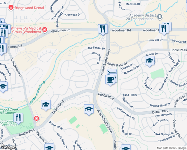map of restaurants, bars, coffee shops, grocery stores, and more near 4661 Rowell Point in Colorado Springs