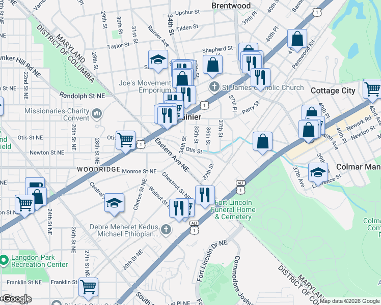 map of restaurants, bars, coffee shops, grocery stores, and more near 101 Independence Avenue Southeast in Washington