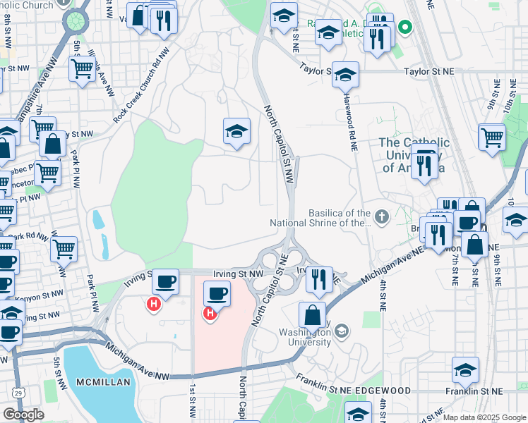 map of restaurants, bars, coffee shops, grocery stores, and more near 101 Independence Avenue Southeast in Washington