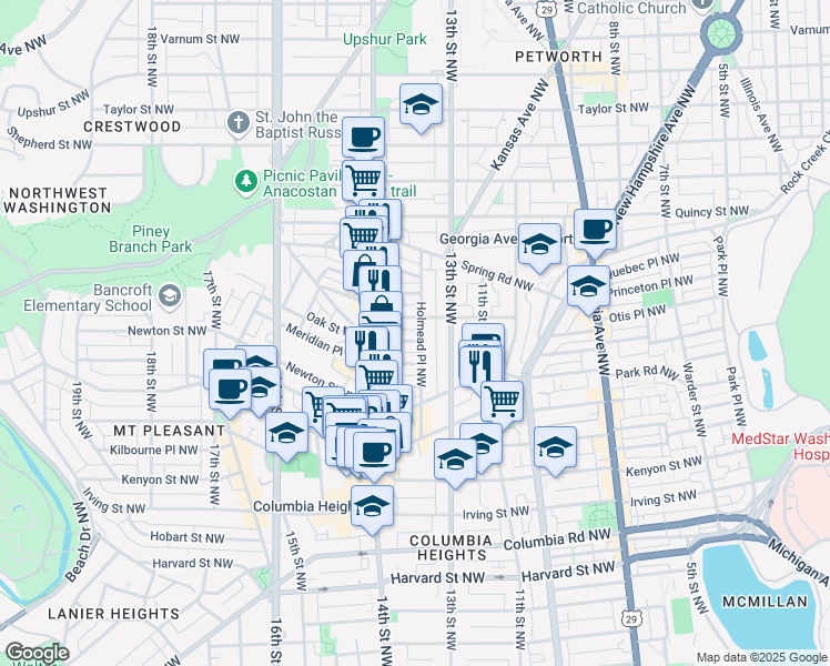 map of restaurants, bars, coffee shops, grocery stores, and more near 101 Independence Avenue Southeast in Washington