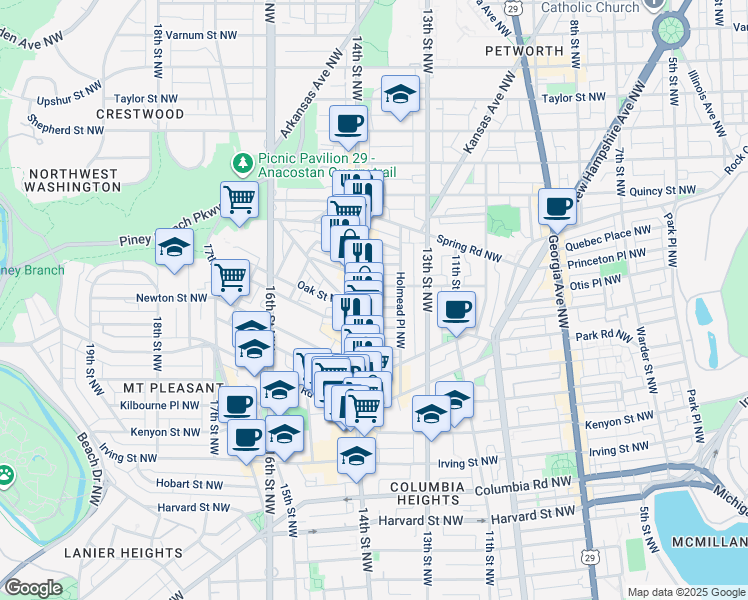 map of restaurants, bars, coffee shops, grocery stores, and more near 101 Independence Avenue Southeast in Washington