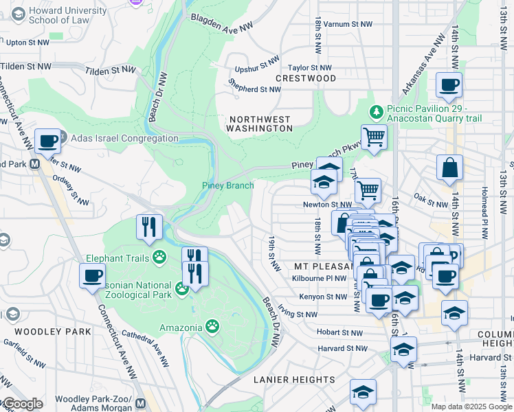 map of restaurants, bars, coffee shops, grocery stores, and more near 101 Independence Avenue Southeast in Washington