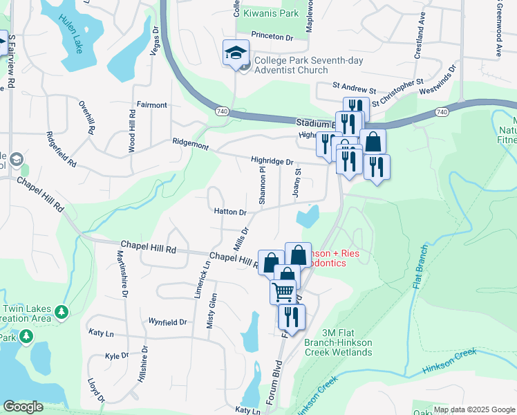 map of restaurants, bars, coffee shops, grocery stores, and more near 1801 Hatton Drive in Columbia