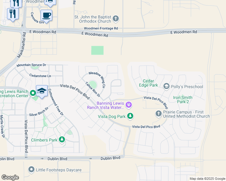 map of restaurants, bars, coffee shops, grocery stores, and more near 8710 Windy Plains Court in Colorado Springs
