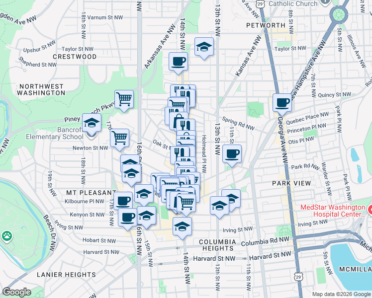 map of restaurants, bars, coffee shops, grocery stores, and more near 101 Independence Avenue Southeast in Washington