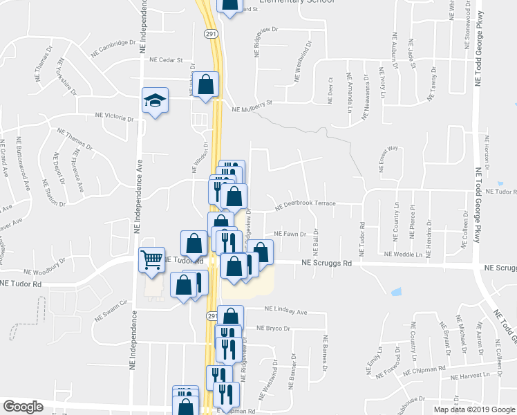 map of restaurants, bars, coffee shops, grocery stores, and more near 1004 Northeast Deerbrook Terrace in Lee's Summit