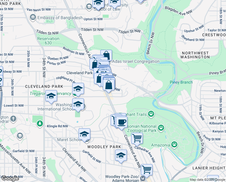 map of restaurants, bars, coffee shops, grocery stores, and more near 2722 Ordway Street Northwest in Washington