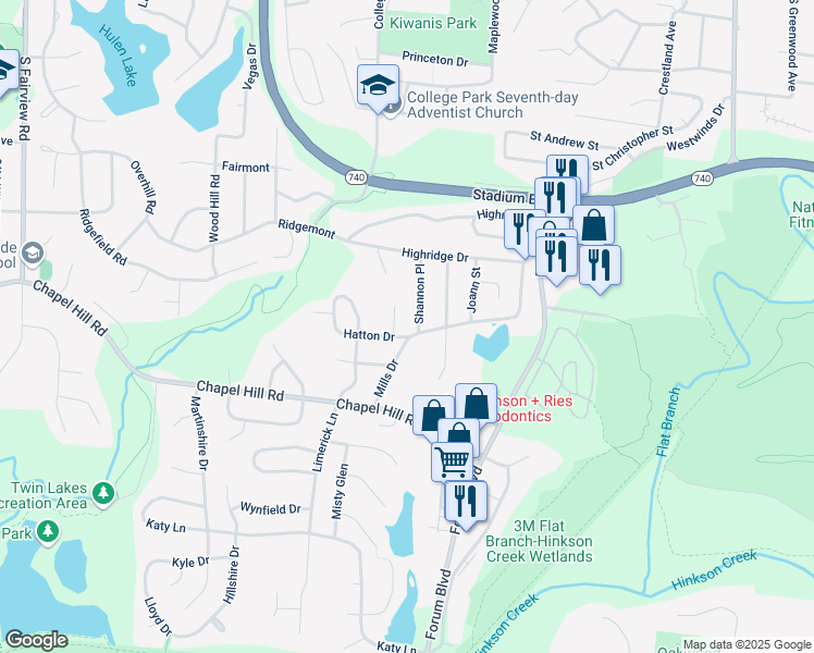 map of restaurants, bars, coffee shops, grocery stores, and more near 1801 Hatton Drive in Columbia