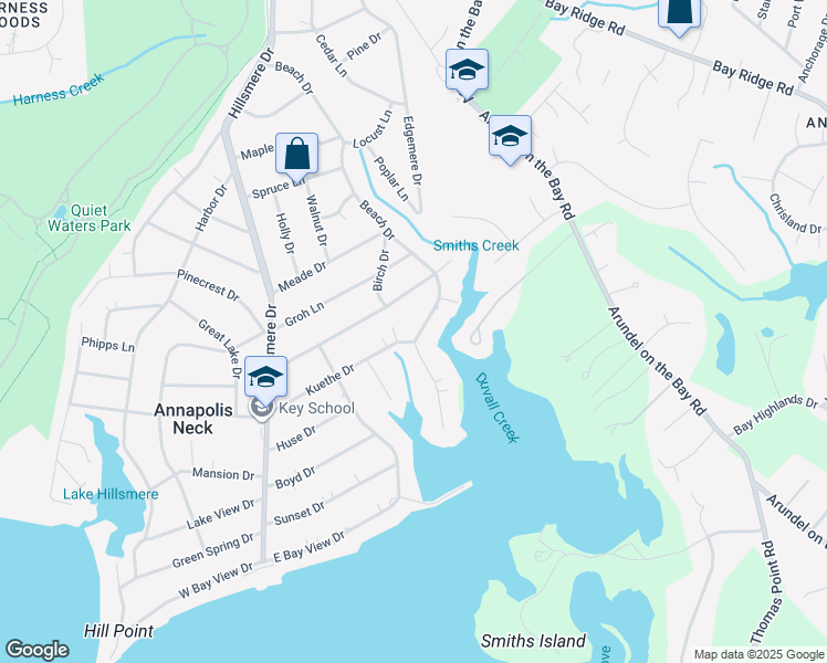 map of restaurants, bars, coffee shops, grocery stores, and more near 136 Kuethe Drive in Annapolis