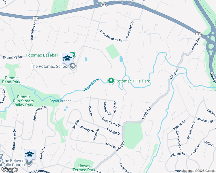 map of restaurants, bars, coffee shops, grocery stores, and more near 1403 Layman Street in McLean