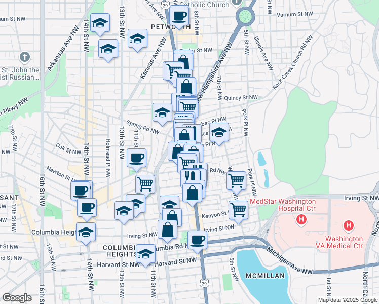 map of restaurants, bars, coffee shops, grocery stores, and more near 800 Otis Place Northwest in Washington