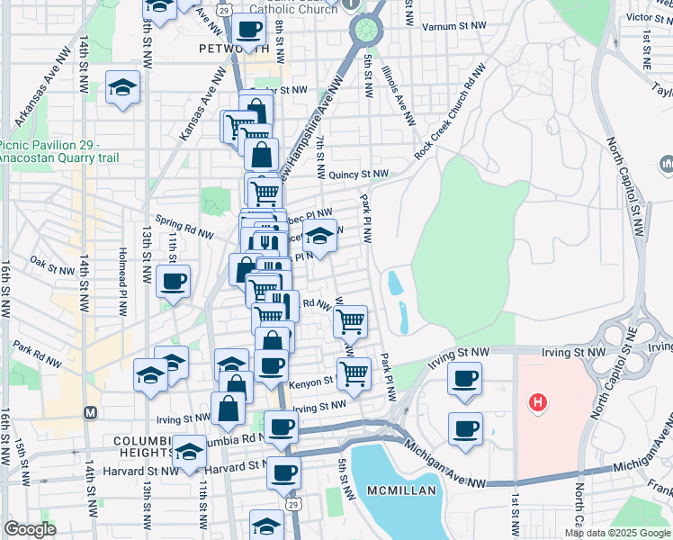map of restaurants, bars, coffee shops, grocery stores, and more near 101 Independence Avenue Southeast in Washington